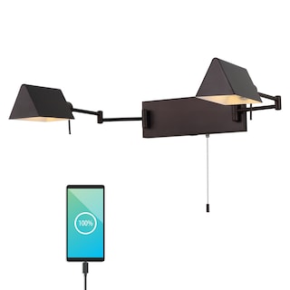 Curtis Farmhouse Swing Arm Plug-In or Hardwired Iron LED Wall Sconce with Pull-Chain with USB Charging Port, by JONATHAN Y