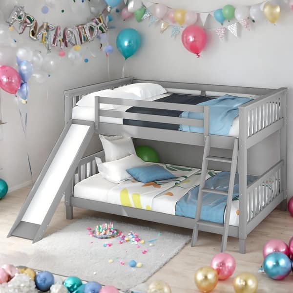 slide 2 of 24, Full over Full Bunk Bed with Convertible Slide and Reversible Ladder, Low Bunk Design White