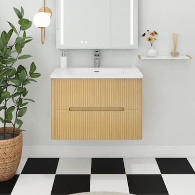 Wall-Mounted Bathroom Vanity with Integrated Ceramic Sink and Soft-Close Drawers