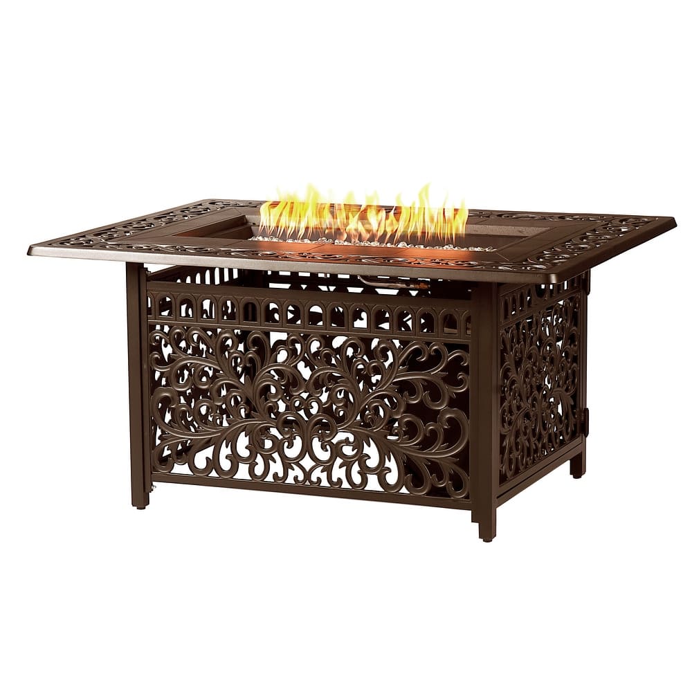 Rectangular 48 in. x 36 in. Aluminum Propane Fire Pit Table, Glass Beads, Two Covers, Lid, 57,000 BTUs