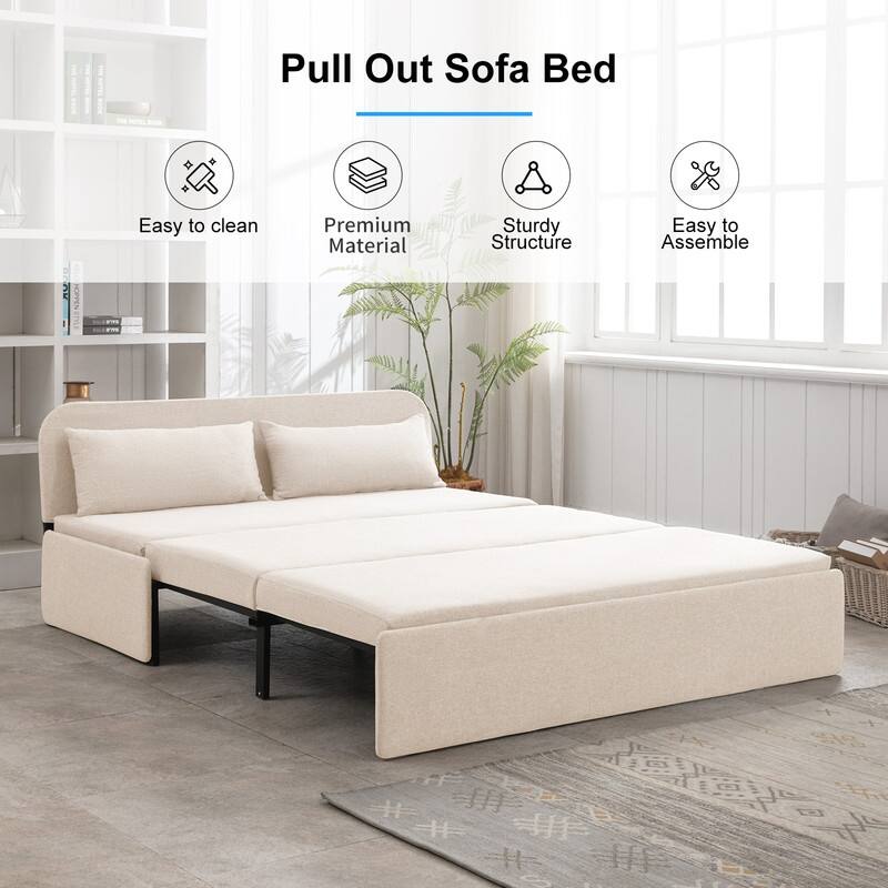Mixoy Linen 2-in-1 Convertible Sofa Bed,Twin/Queen Pull Out Sleeper Sofa with Mattress,Cushions
