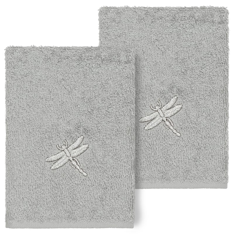 Authentic Hotel and Spa 100% Turkish Cotton Braelyn 2PC Embellished Washcloth Set - Light Gray