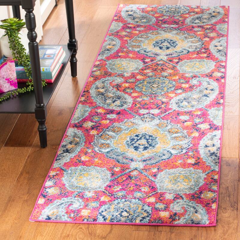 SAFAVIEH Madison Belle Boho Glam Paisley Pattern Area Rug - 2'3" x 8' Runner - Fuchsia/Gold