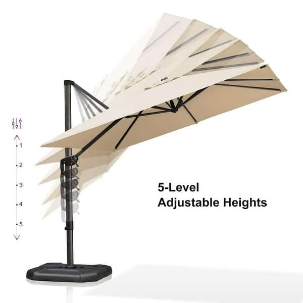 8.5-ft square offset patio umbrella Tangkula 8x8 FT with Base Included, Cantilever Outdoor Umbrella with 360 Degree Rotation, Crank Handle, Sandbags, 8 Ribs for Pool Deck Garden Backyard : Patio, Lawn & Garden The Purple Leaf Luxury Patio Umbrella elevates your outdoor space with its sleek champagne silhouette and intelligent design Best Selection Large Commercial Umbrellas