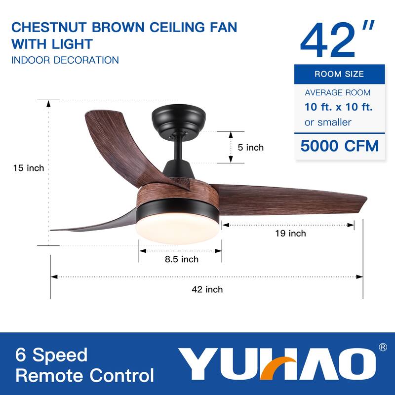 42 in. Black modern Ceiling Fan with Light and Remote Control, Reversible DC Motor - 42 Inches
