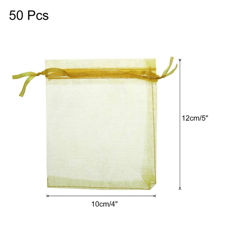 50pcs Organza Bags Drawstring Favor Pouches Sheer Mesh Bag for Wedding - Yellow - 4 inch x 5 inch