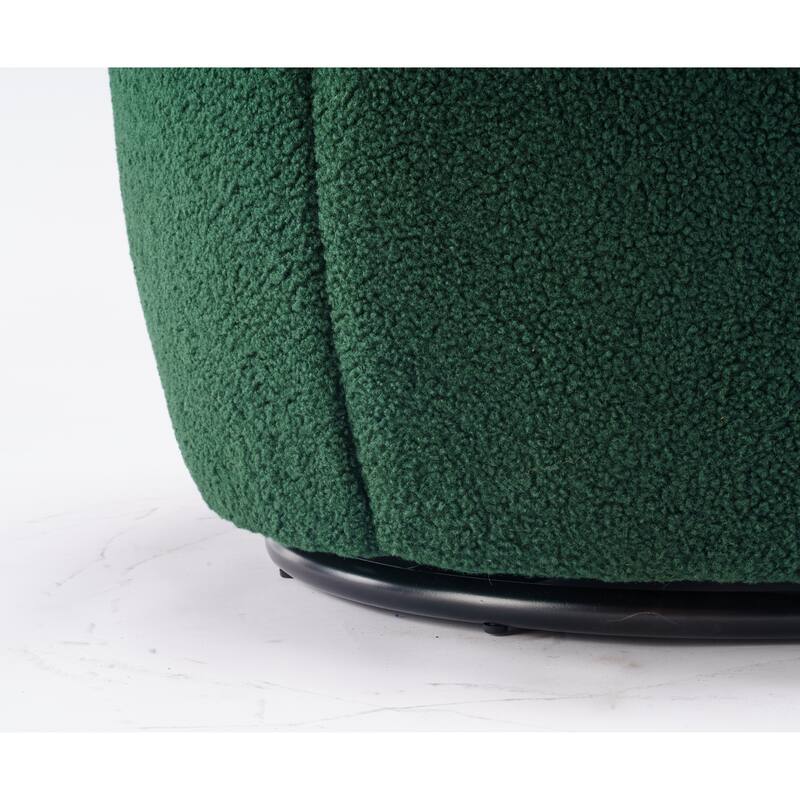Swivel Accent Armchair Teddy Fabric Upholstered Barrel Chair with Black Point Round Swivel Metal Base