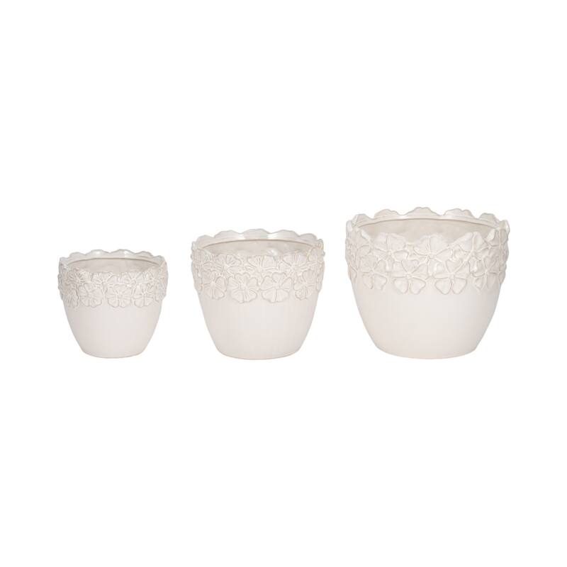Sagebrook Home 6" Ceramic Iridescent Floral Crown Planter, Ivory