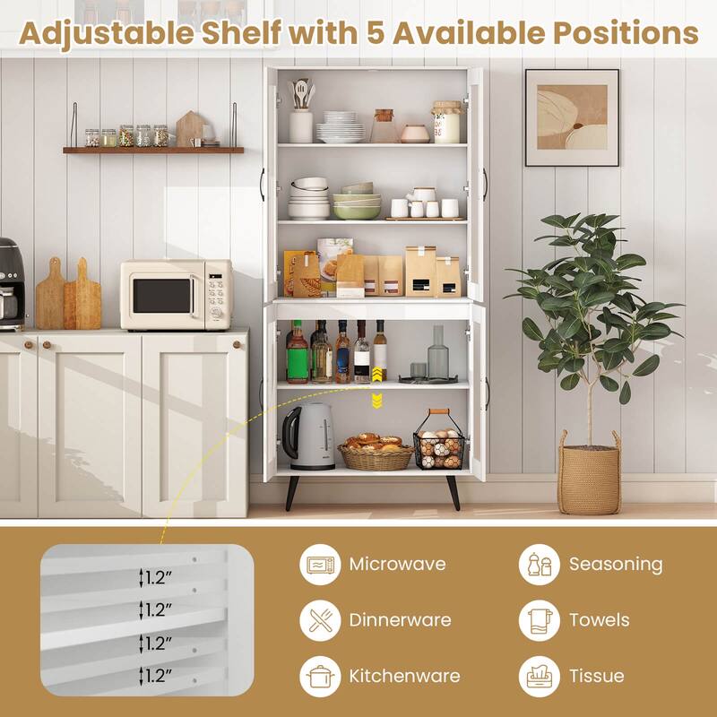 Costway Kitchen Pantry Cabinet with Translucent Fluted Doors & - See Details