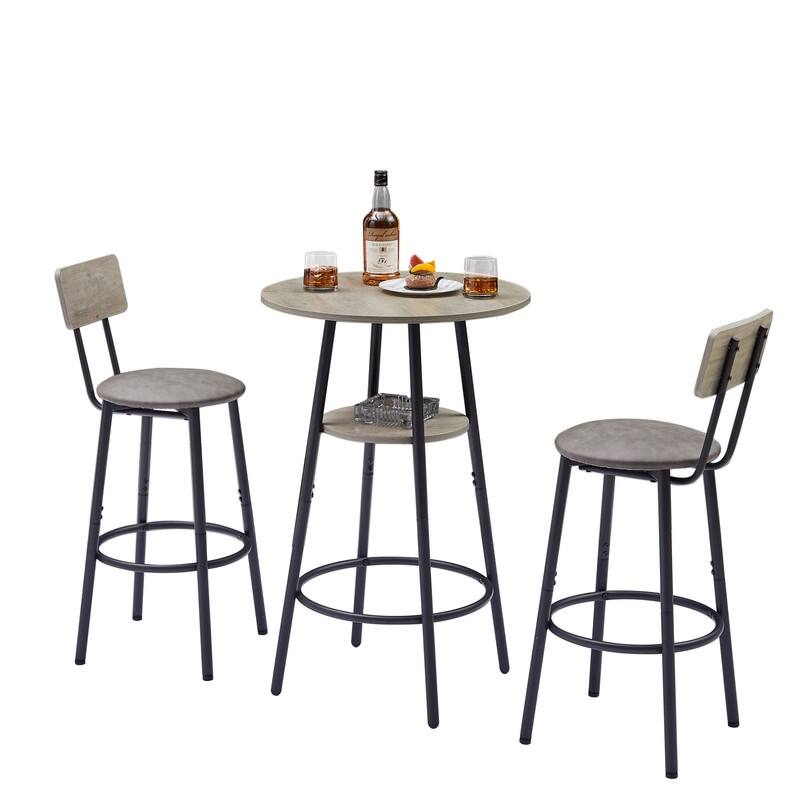 Round Bar Stool Set with Storage Shelf and Backrest - 35.43" Counter Height Stools