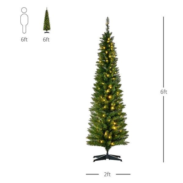 HOMCOM 6' Slim Christmas Tree with Lights, Prelit Christmas Tree with Stand