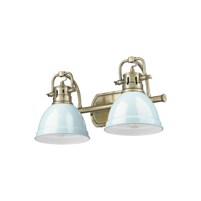Yep by Golden Lighting Duncan 2-light Vanity in Aged Brass and Seafoam shade