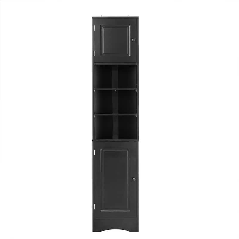 Triangle-shaped Designed Tall Corner Cabinet for Bathroom with 2 Doors, Open Shelf and Adjustable Shelves - Anti-tipping Device