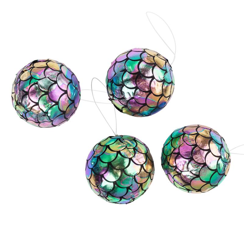 Mermaid Iridescent Christmas Ball Ornaments - 2.75" - Multicolor - Set of 4