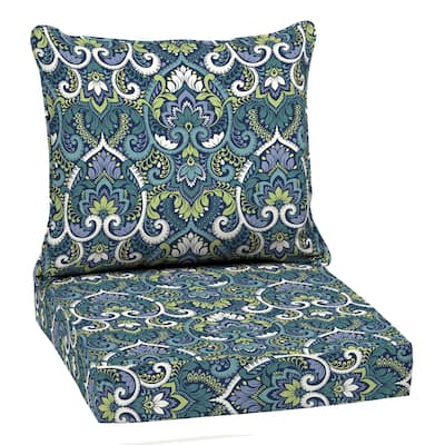 Arden Selections Sapphire Blue Leala Damask Outdoor 24 x 22 in. Deep Seat Cushion Set - 22 W x 24 D in.