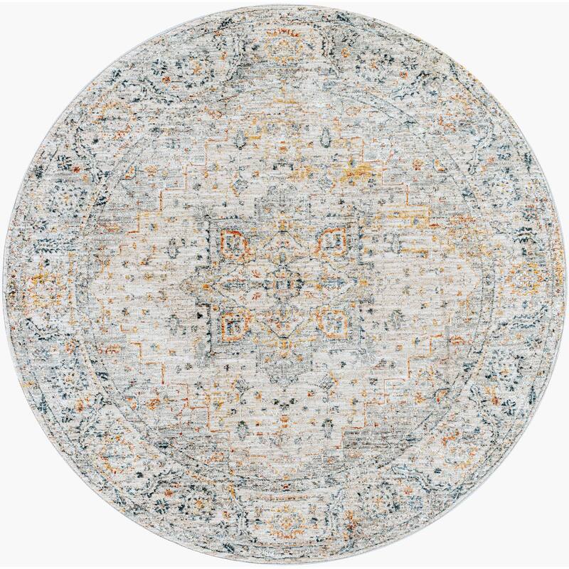 Livabliss Traditional Laila Medallion Area Rug - 7'10" x 7'10" Round - Light Grey
