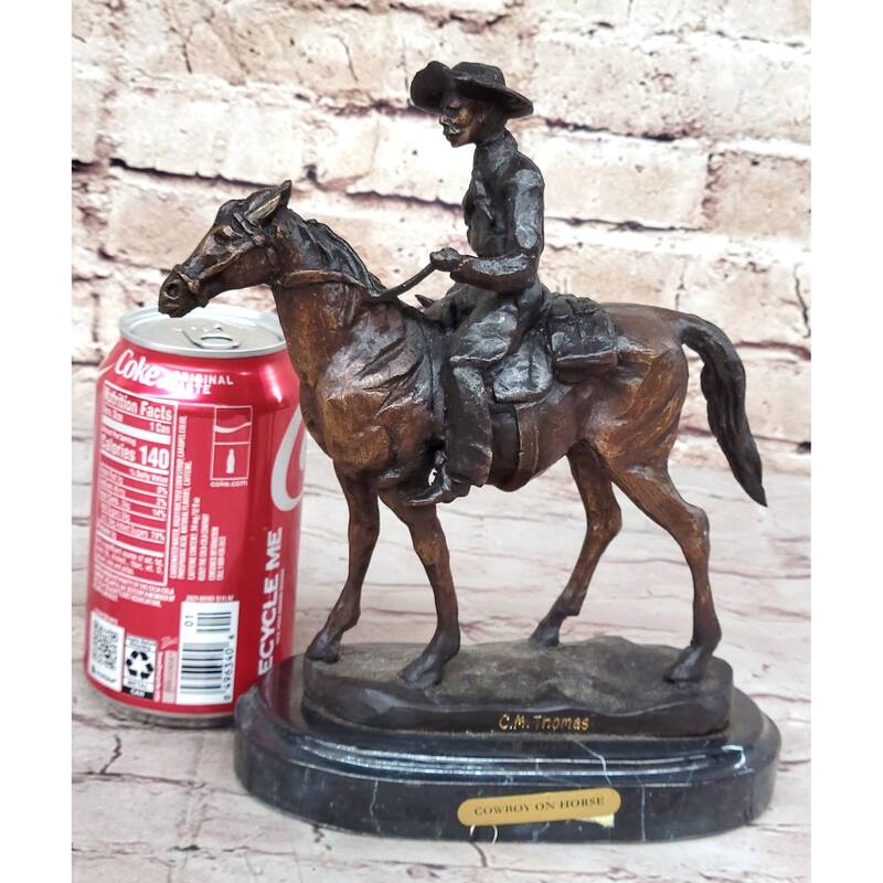 Will Rogers Cowboy On Horse Western Bronze Statue Sculpture Frederic Remington 9 Inches X 8 Inches