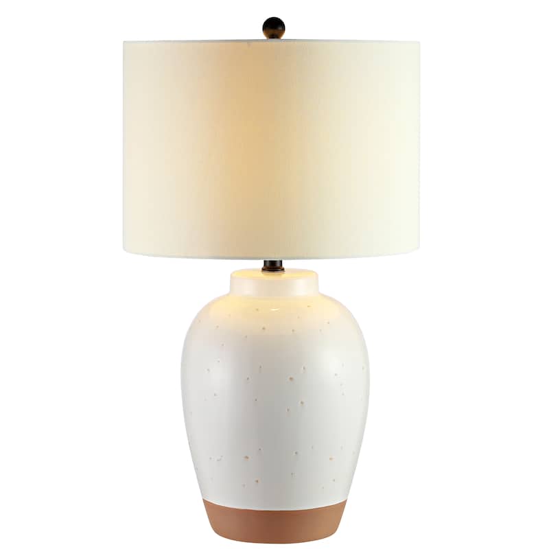 SAFAVIEH Lighting Corinda 27-inch Speckled Ivory LED Table Lamp - 16" W x 16" L x 27.5" H - 16Wx16Dx28H