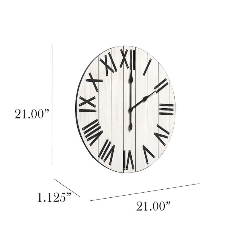 Country Rustic Farmhouse Round Wooden Wall Clock 21" White and Black