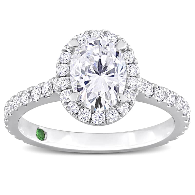 2ct TDW Oval-Cut Lab-Grown Diamond with Tsavorite Accent Halo Engagement Ring in 14k White Gold