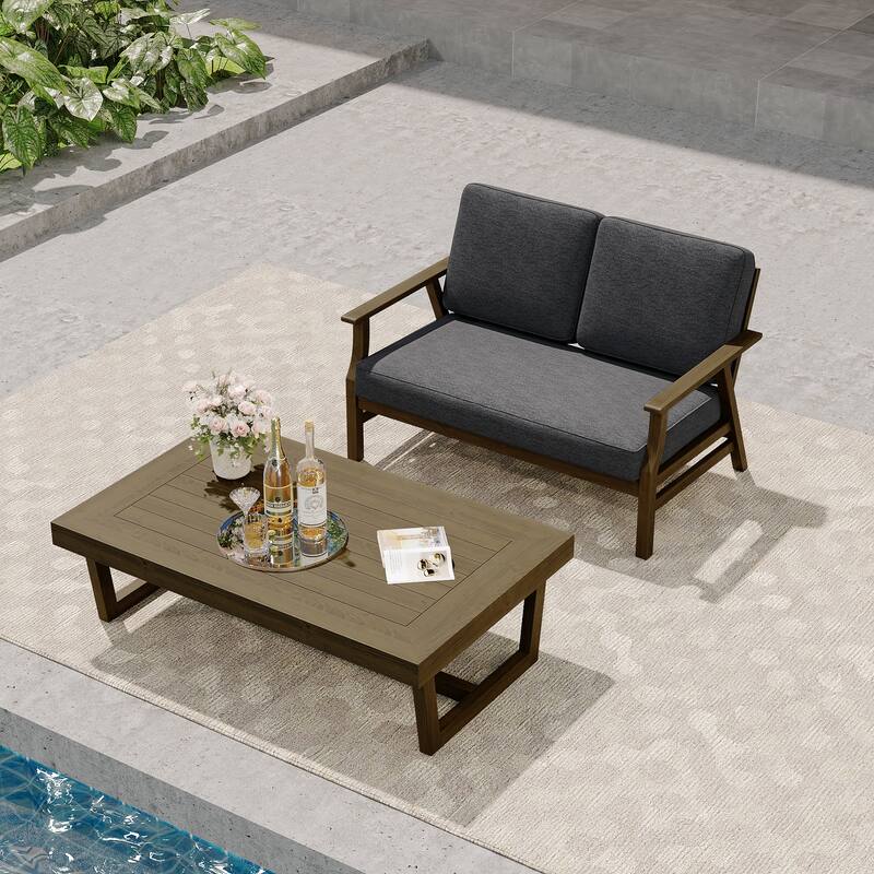 Modern Wood Outdoor Patio Sofa Loveseat with Cushion
