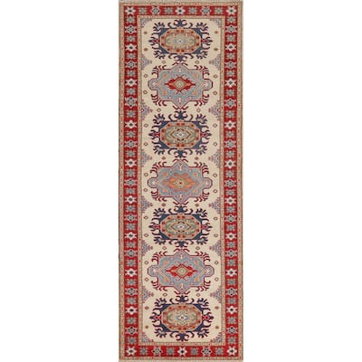 Geometric Kazak Oriental Runner Rug Handmade Foyer Wool Carpet - 2'8" x 9'7"