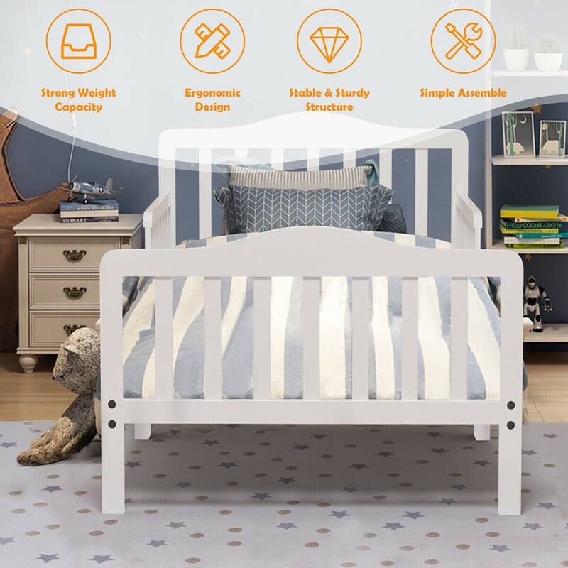 Costway Kids Toddler Wood Bed Bedroom Furniture w/ Guardrails - See Details
