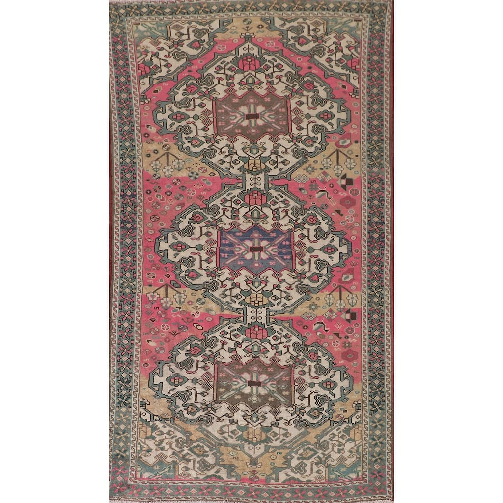 Over-Dyed Pink Bakhtiari Persian Vintage Area Rug Handmade Wool Carpet - 4'11"x 9'6"