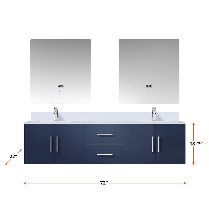 Geneva 72 in. W x 22 in. D Dark Grey Double Bath Vanity, White Quartz Top, Faucet Set, and 30 in. LED Mirrors