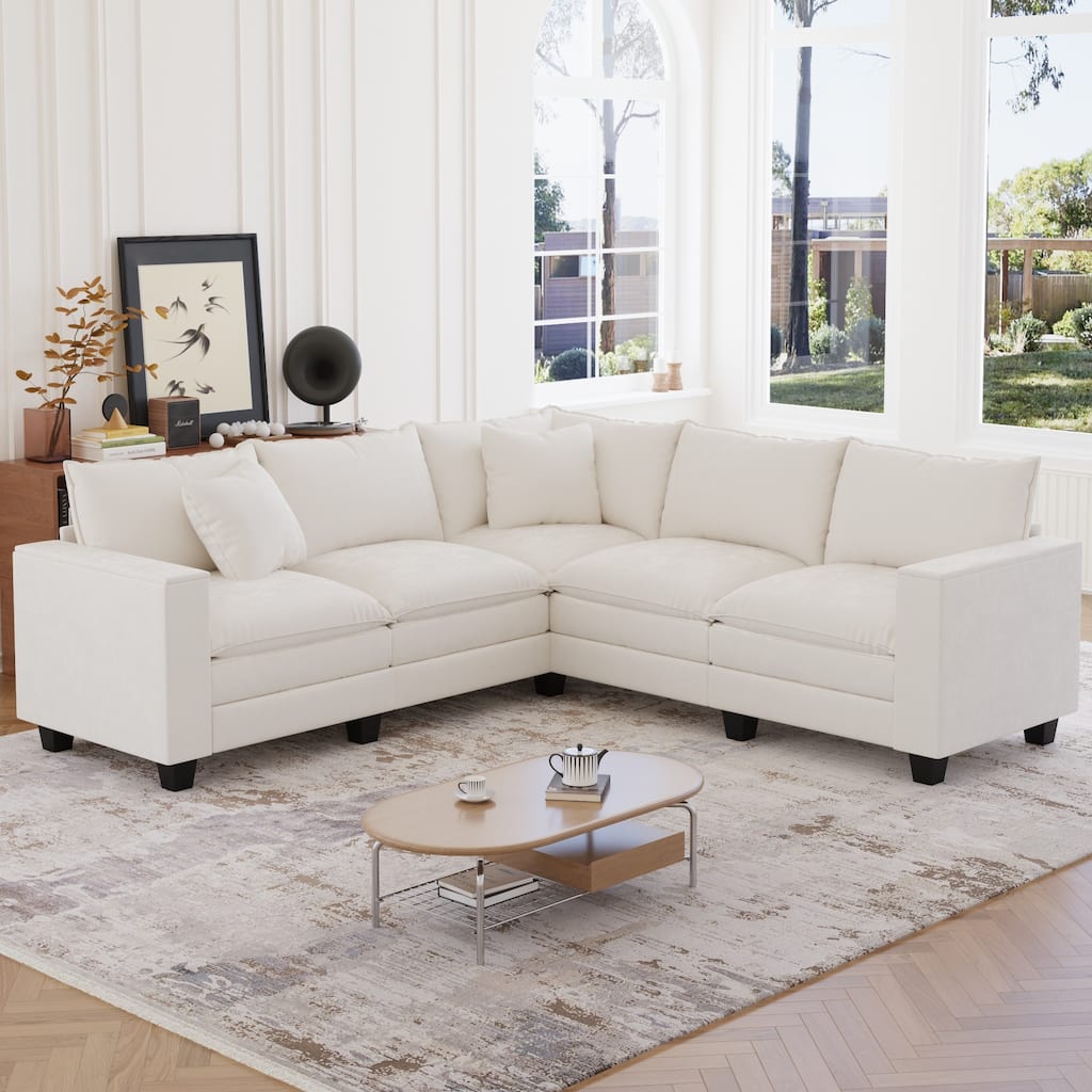 GDFStudio - Elara 97'' Corner Couch with Armrest Storage, Deep Seat L-Shaped Sectional Sofa