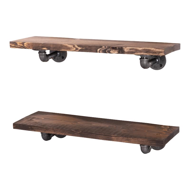 Restore Wood 24 in. Wall Shelf, L-Shape Steel Pipe Brackets, Set of 2
