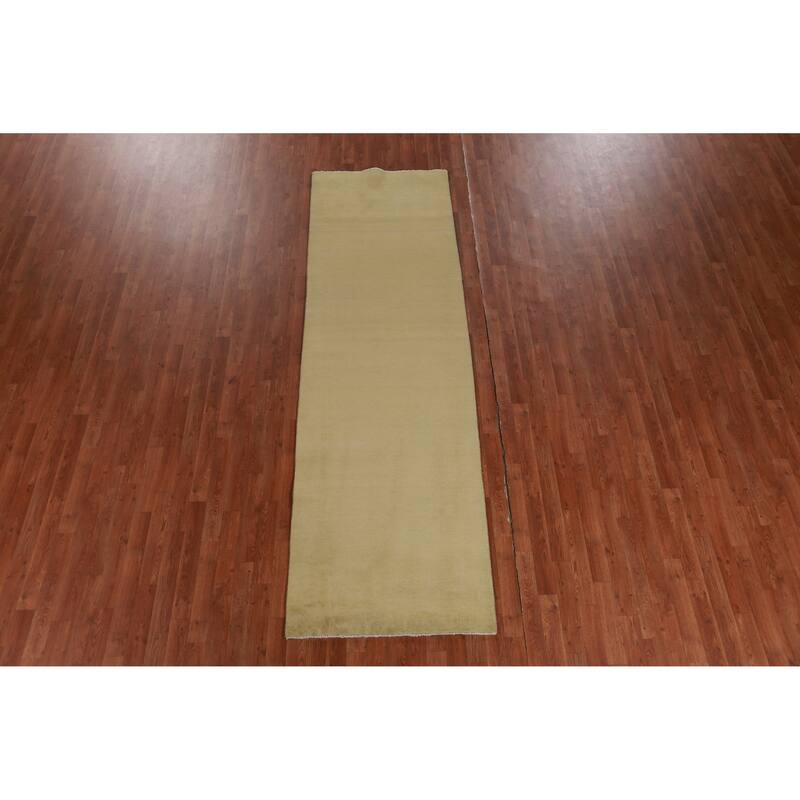 Hand Knotted Oriental 100% Wool Carpet Modern Solid Yellow & Gold Gabbeh Runner Rug - 10' 0'' X 3' 0''