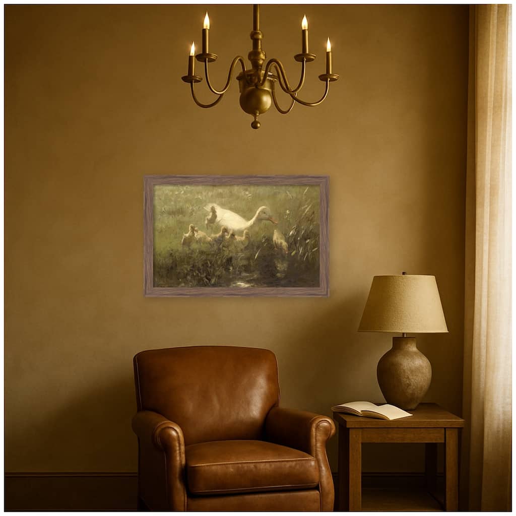 Kate and Laurel Witte end met kiekens 1910 Willem Maris by Nostalgia Prints Framed Mounted Canvas Wall Art Print