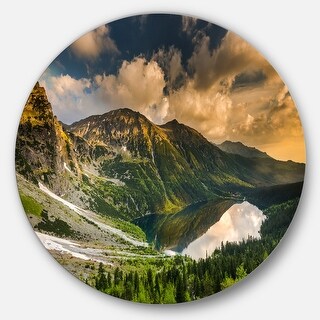 Designart 'Dramatic Sky over Alpine Lake' Landscape Disc Metal Wall Art ...
