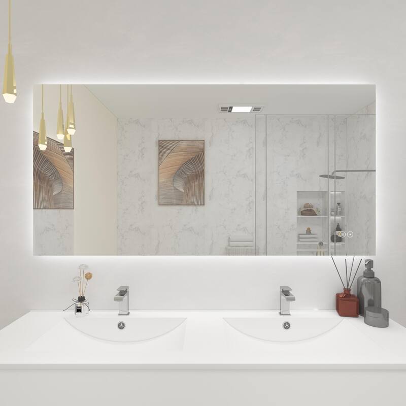 CB HOME LED Bathroom Mirror, Lighted Wall Mounted Vanity Mirror, Anti-fog, Backlit, Dimmable, Frameless, Horizontally/Vertically