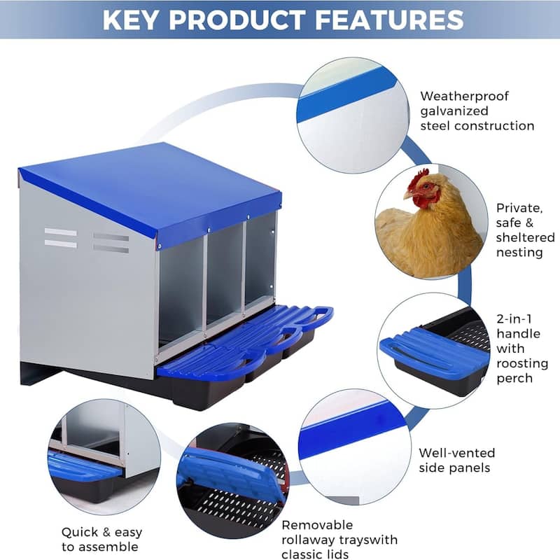 Roll-Away Nesting Boxes for Chickens Coop with Perch