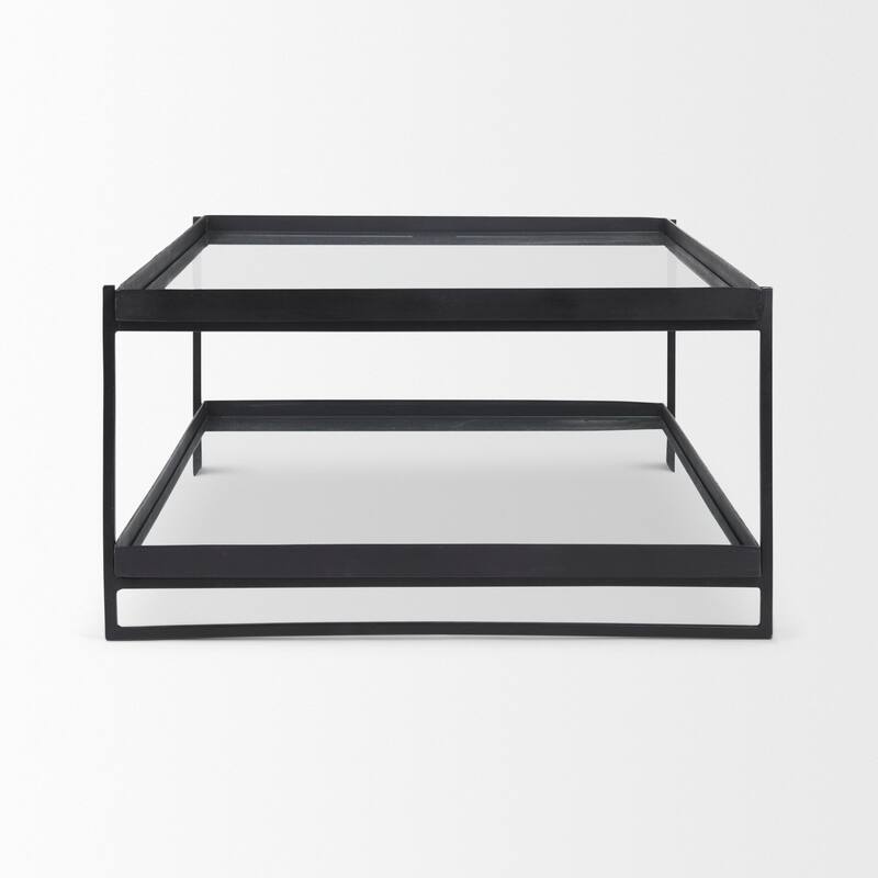 Trey Black Iron w/ Glass Rectangular Coffee Table - 56"L x 32"W x 17"H