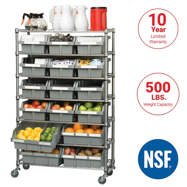 Commercial garage rolling 22 bin storage shop rack steel frame shelving unit 4 wheels