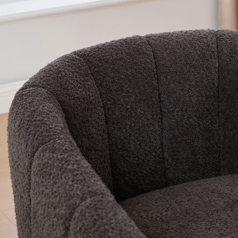 Chenille Upholstered Swivel Barrel Chair, Tufted Pumpkin-Shape Club Armchair, Lounge Reading Chair with Metal Base