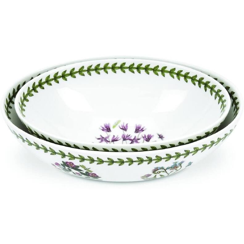 Portmeirion Botanic Garden Set of 2 Oval Nesting Bowls - 8 and 9 in - 8 and 9 in - Cyclamen & Daisy Motif