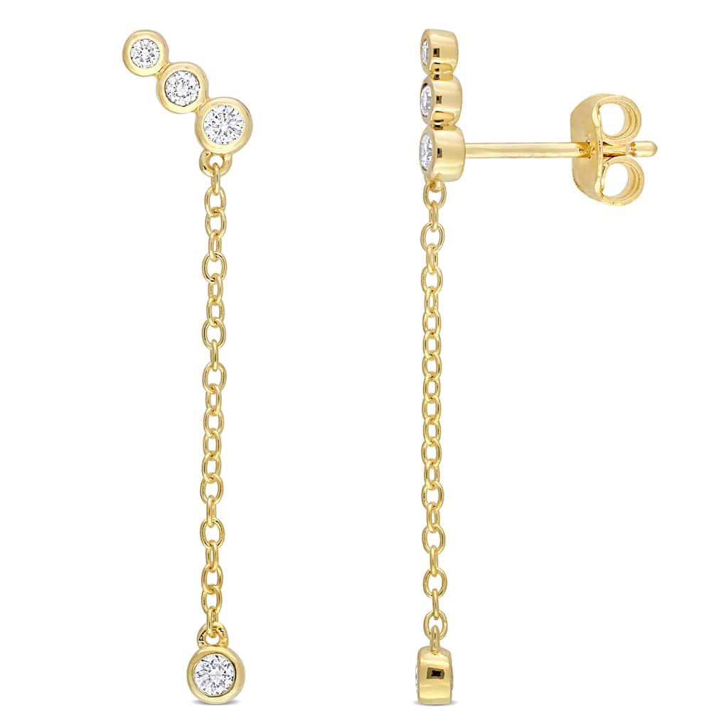 Miadora 1/5ct TW Lab Created Diamond Drop Earrings 18k Yellow Gold Plated Sterling Silver