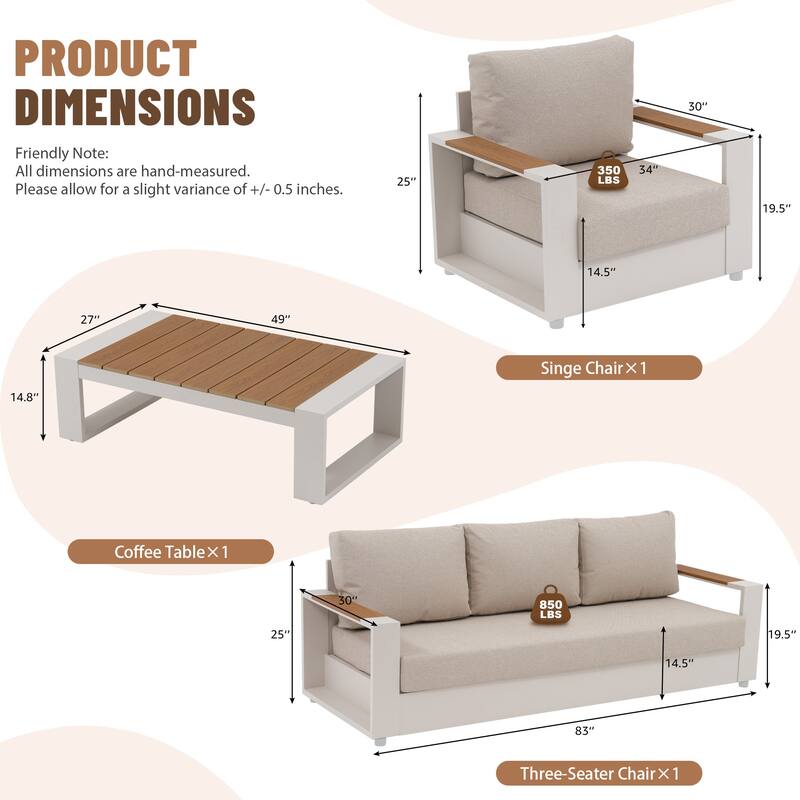 Modern Aluminum Outdoor Conversation Set with Ultra-Thick Cushions