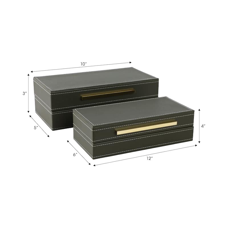Faux Leather Organizer Box with Lid (Set of 2) - 9" Brown - 12" x 6" x 4"
