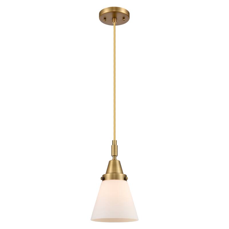 Innovations Lighting Downtown Urban - Caden Cone - 1 Light 6" Cord Hung Mini Pendant - Brushed Brass/Matte White Shade