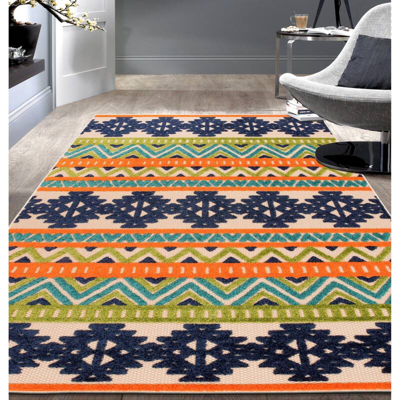 World Rug Gallery Contemporary Geometric Bohemian Indoor/Outdoor Area Rug