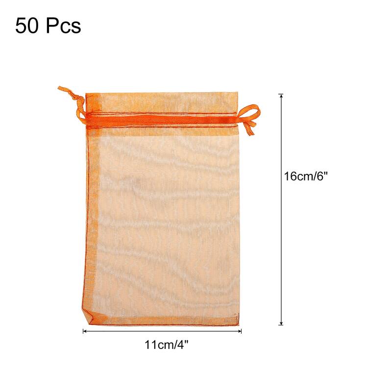 50pcs Organza Bags Drawstring Favor Pouches Sheer Mesh Bag for Gift - Orange - 4 inch x 6 inch