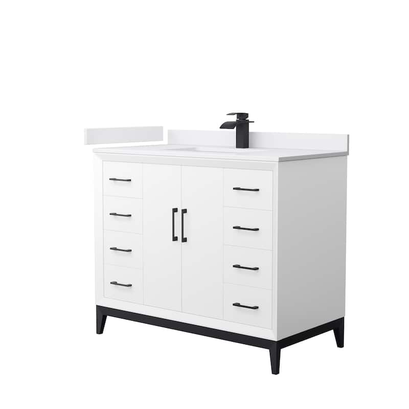 Amici Single Bathroom Vanity Set, Cultured Marble Top - 42-Inch Single - White, Black Trim, White Cultured Marble Top