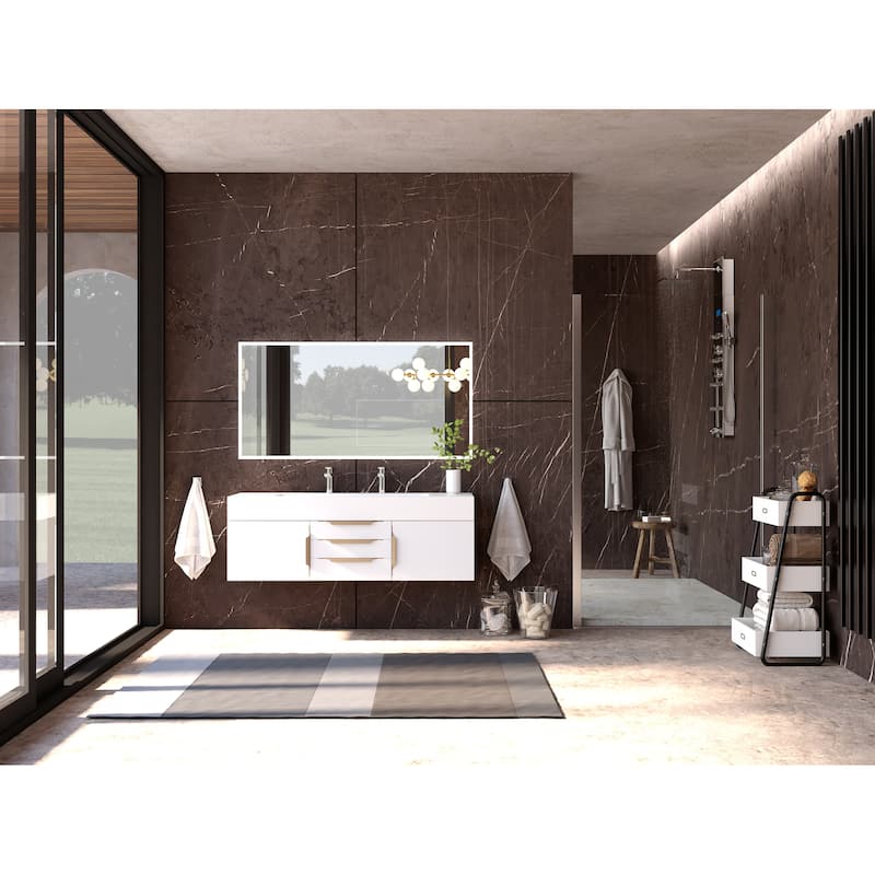 Nile 60" Wall Mounted Bathroom Vanity Set w/ White Top