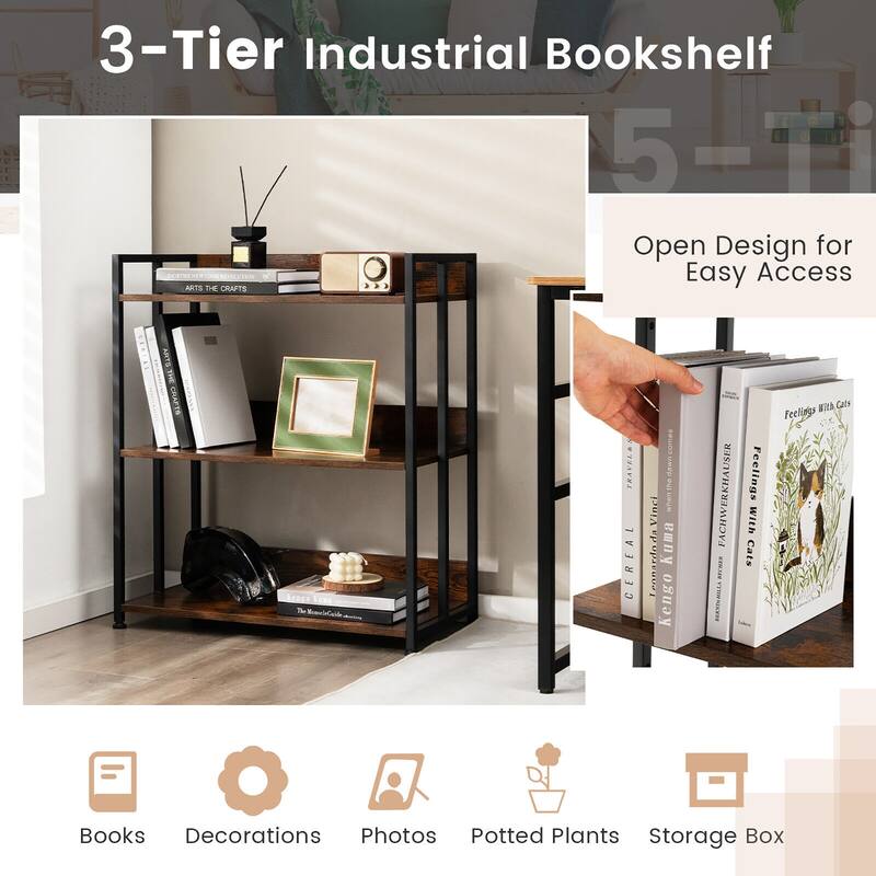 Gymax 3-Tier Industrial Bookshelf Storage Shelf Display Rack w/