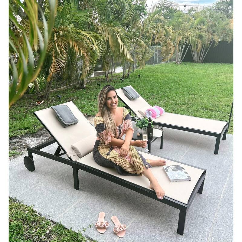 PURPLE LEAF Outdoor Tanning Lounge Chair Set with Face Hole Adjustable Reclining Chairs